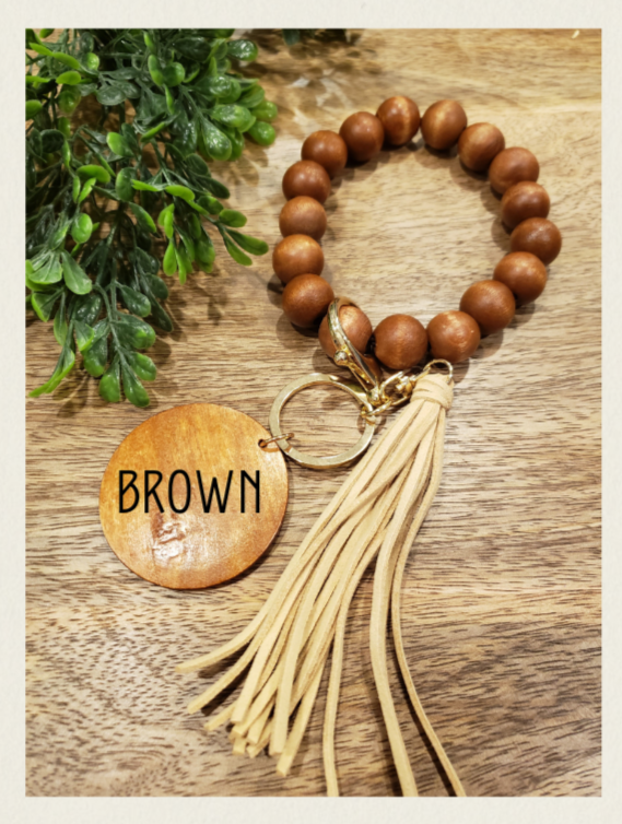 Wooden Beaded Wristlet Keychains