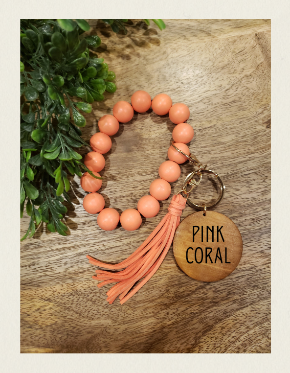 Wooden Beaded Wristlet Keychains