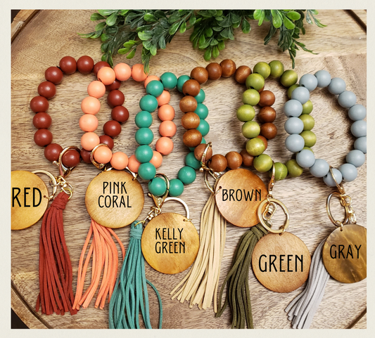 Wooden Beaded Wristlet Keychains