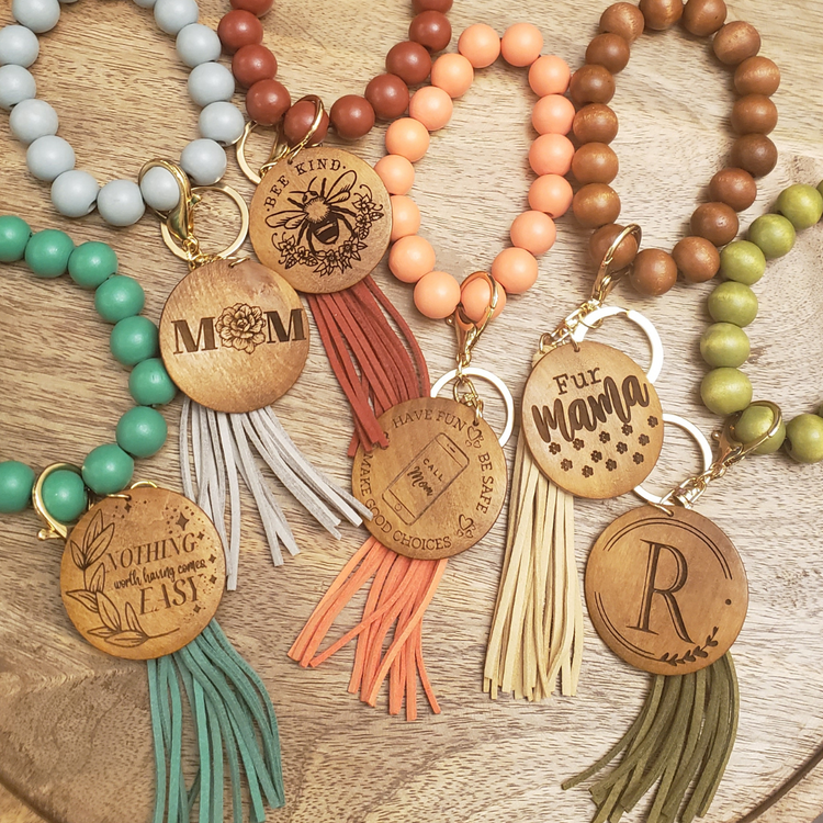 Wooden Beaded Wristlet Keychains